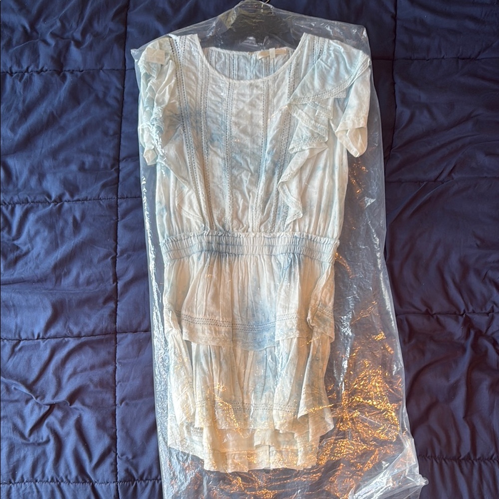 LoveShackFancy White and Blue Ruffle Dress